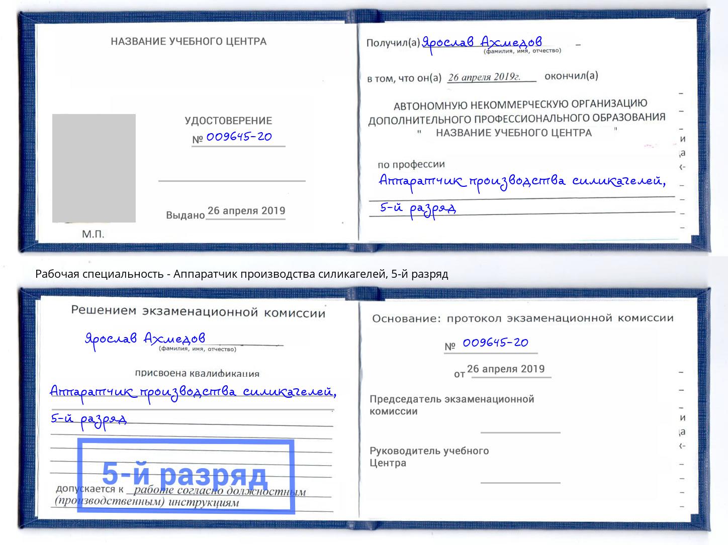 корочка 5-й разряд Аппаратчик производства силикагелей Стерлитамак