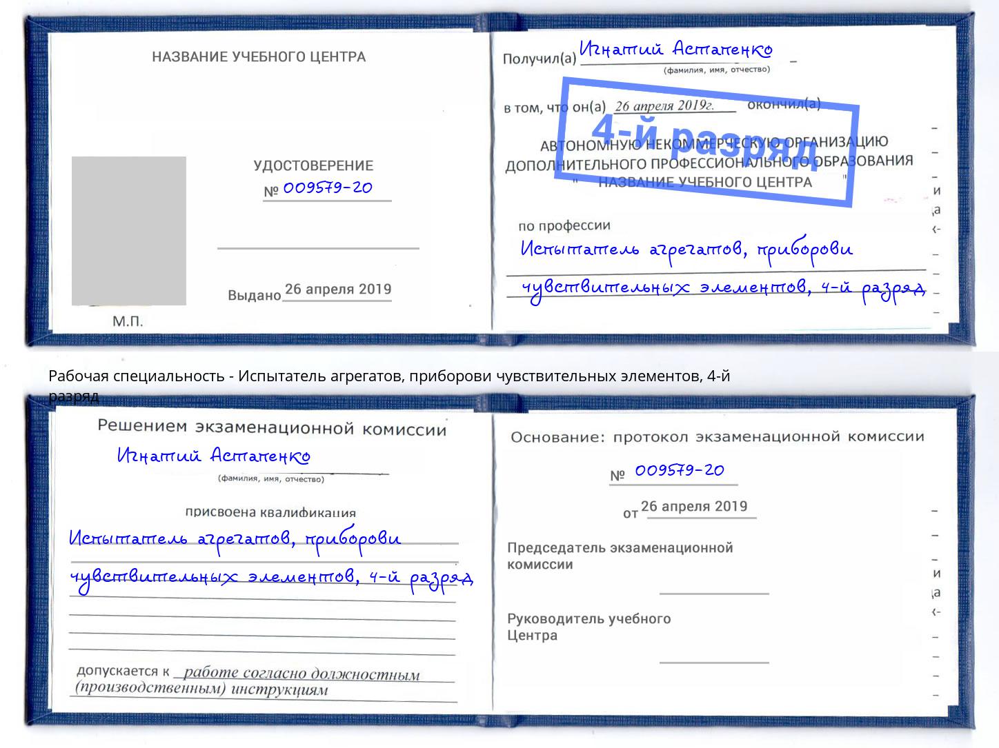 корочка 4-й разряд Испытатель агрегатов, приборови чувствительных элементов Стерлитамак