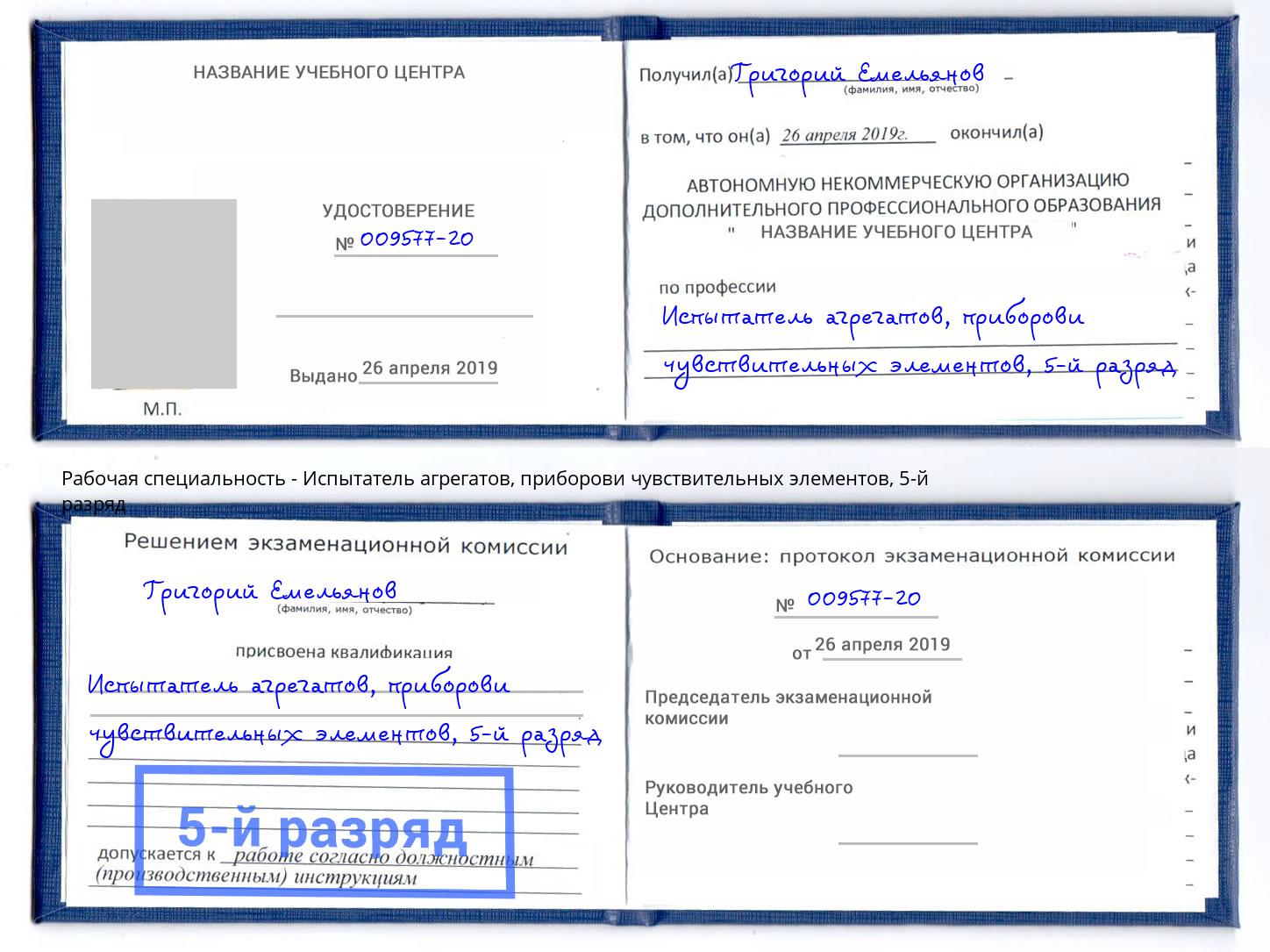 корочка 5-й разряд Испытатель агрегатов, приборови чувствительных элементов Стерлитамак
