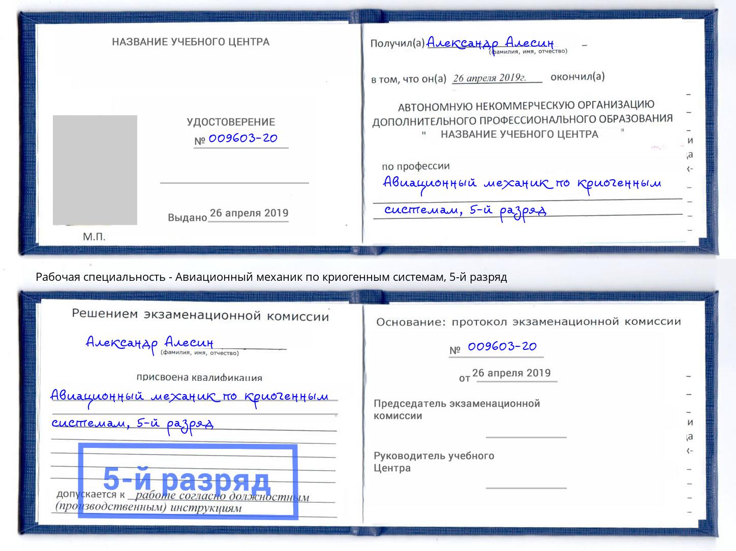 корочка 5-й разряд Авиационный механик по криогенным системам Стерлитамак