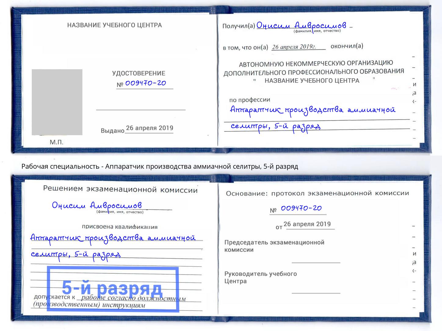 корочка 5-й разряд Аппаратчик производства аммиачной селитры Стерлитамак