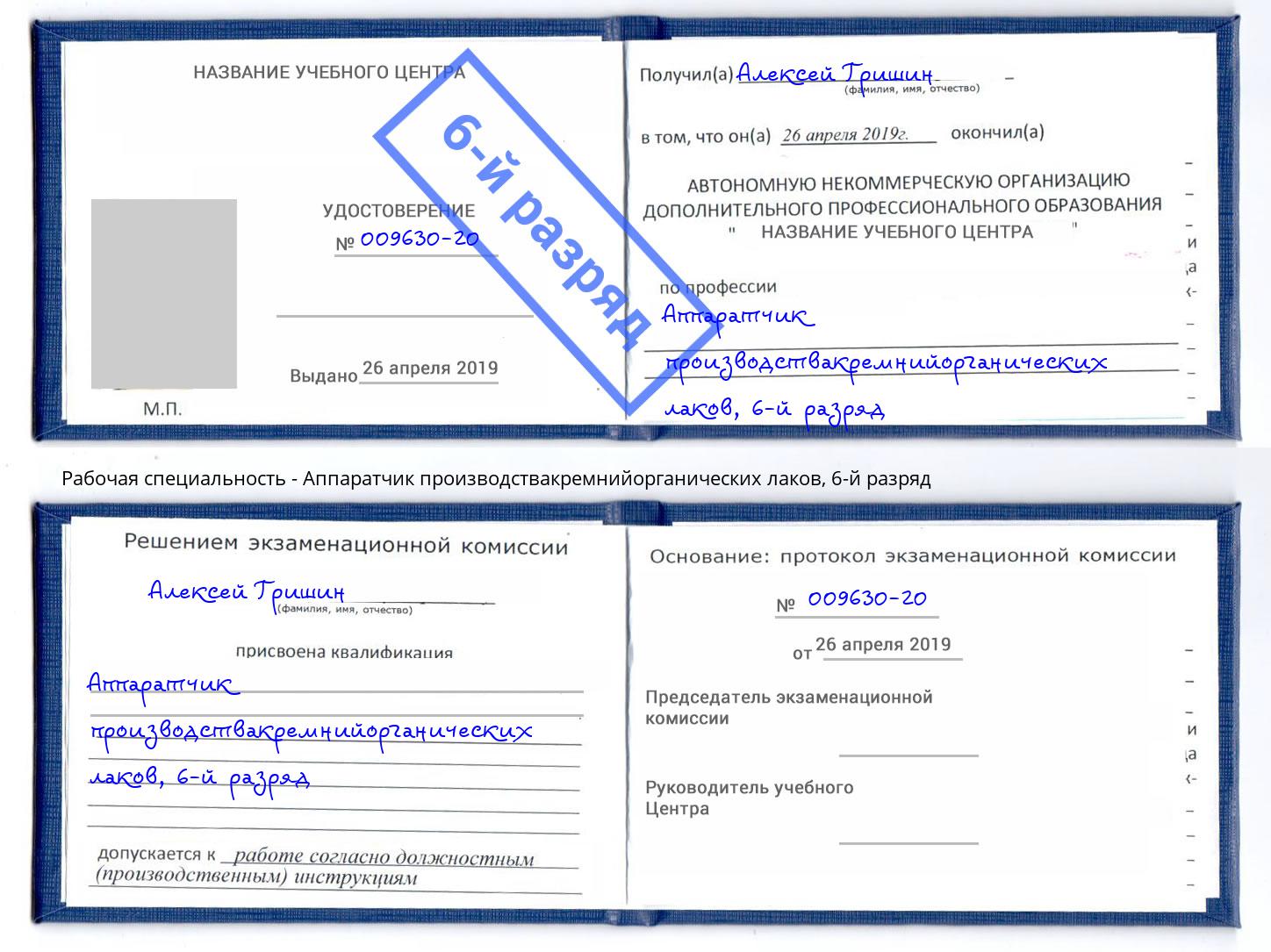 корочка 6-й разряд Аппаратчик производствакремнийорганических лаков Стерлитамак