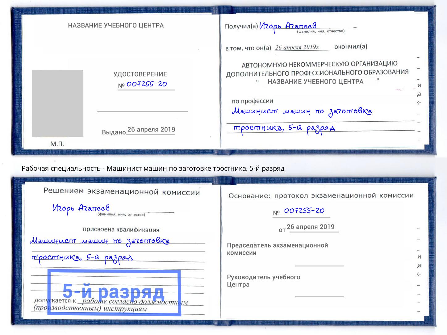корочка 5-й разряд Машинист машин по заготовке тростника Стерлитамак