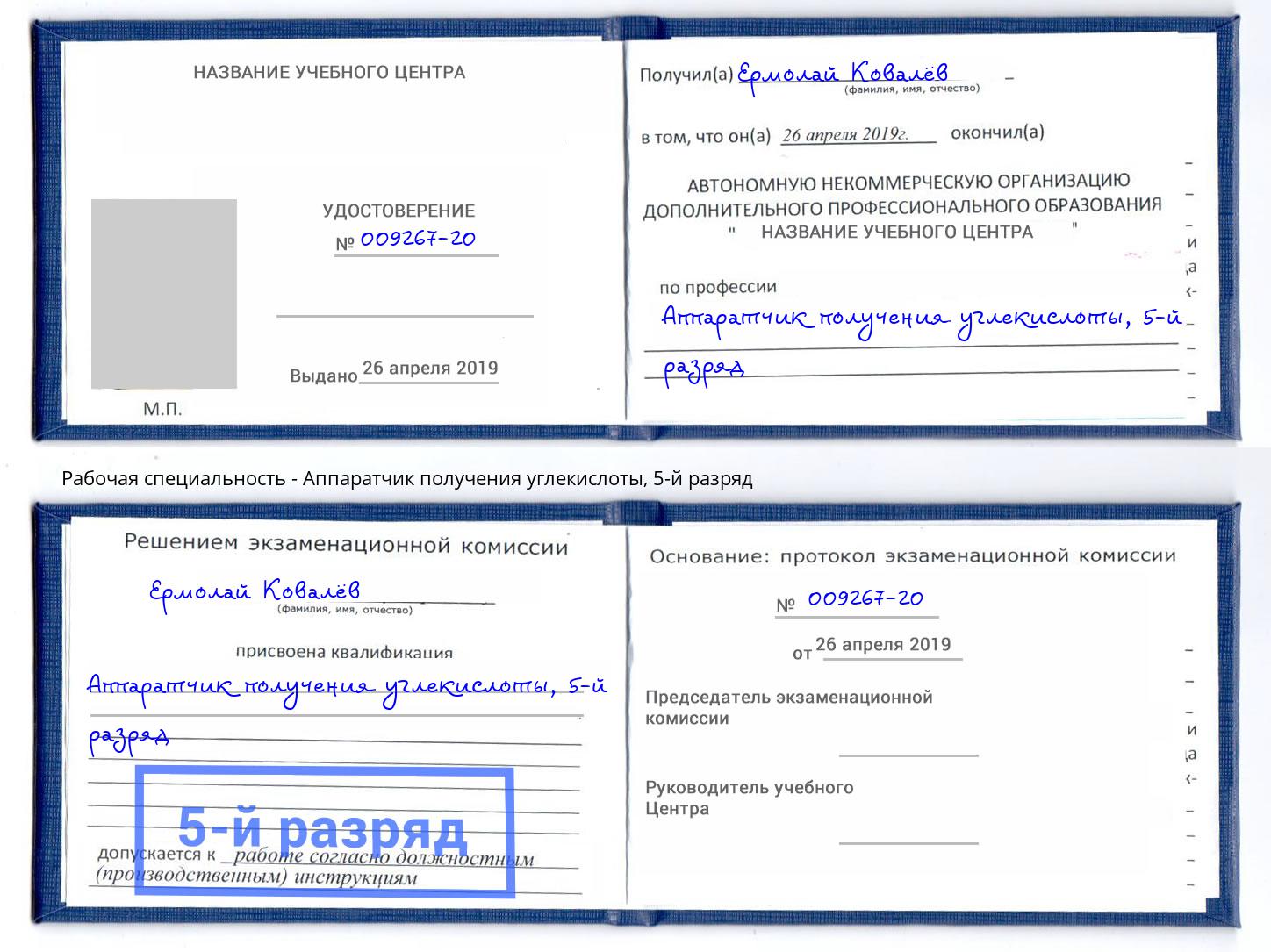 корочка 5-й разряд Аппаратчик получения углекислоты Стерлитамак