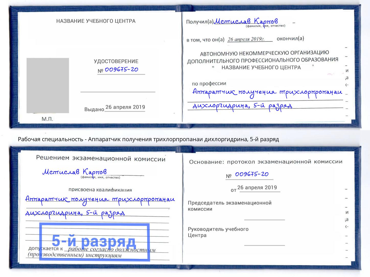 корочка 5-й разряд Аппаратчик получения трихлорпропанаи дихлоргидрина Стерлитамак