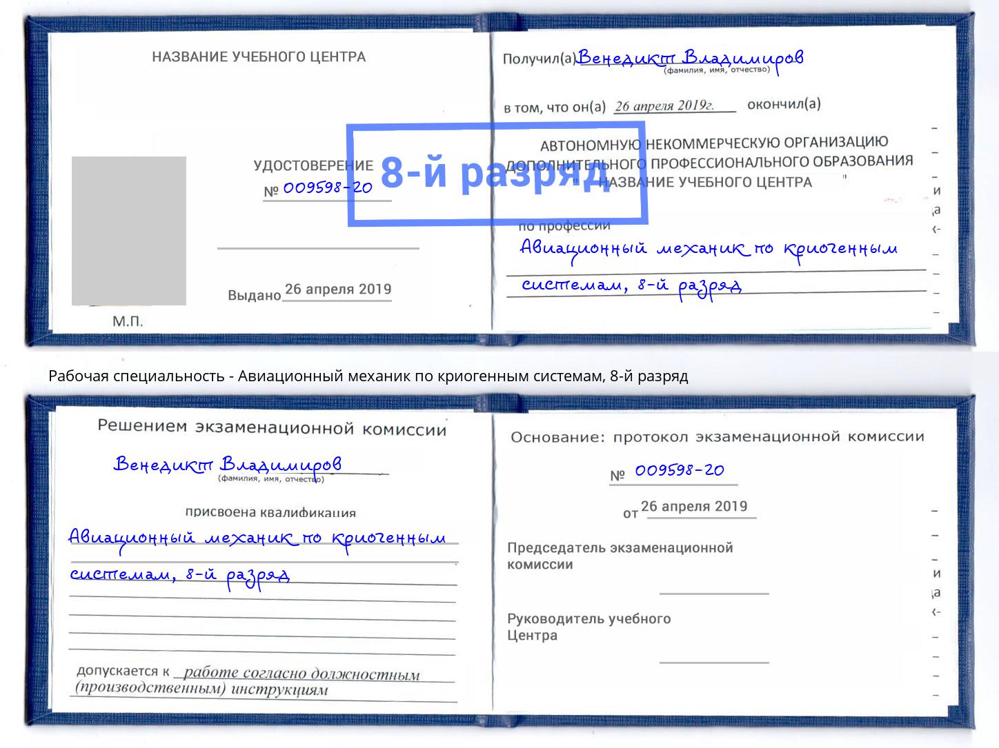 корочка 8-й разряд Авиационный механик по криогенным системам Стерлитамак