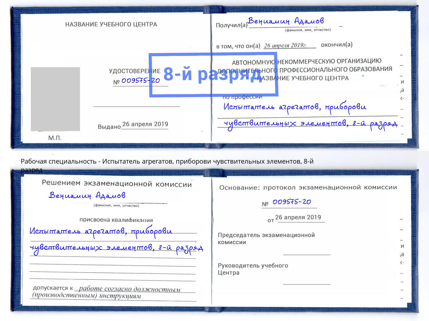 корочка 8-й разряд Испытатель агрегатов, приборови чувствительных элементов Стерлитамак